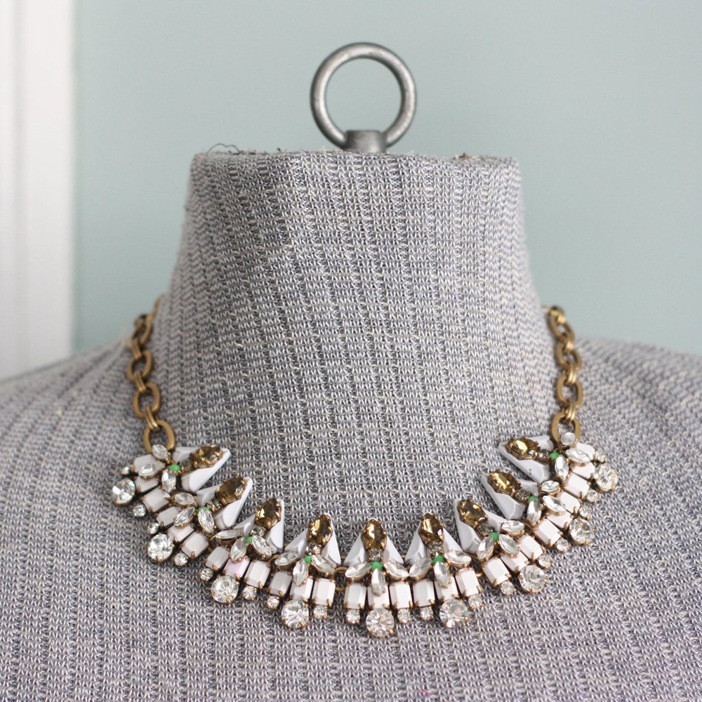 J. CREW Pink Gold and Green Faux Diamond Necklace